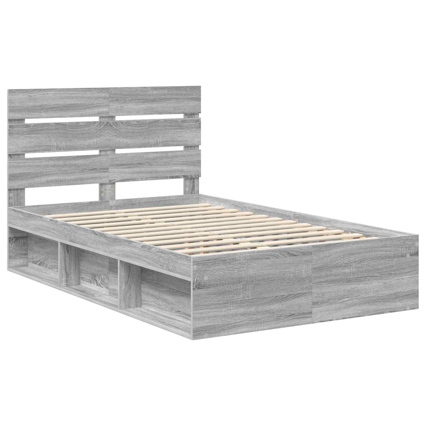 vidaXL Bed Frame Grey Sonoma 120 x 190 cm Solid Pine Wood