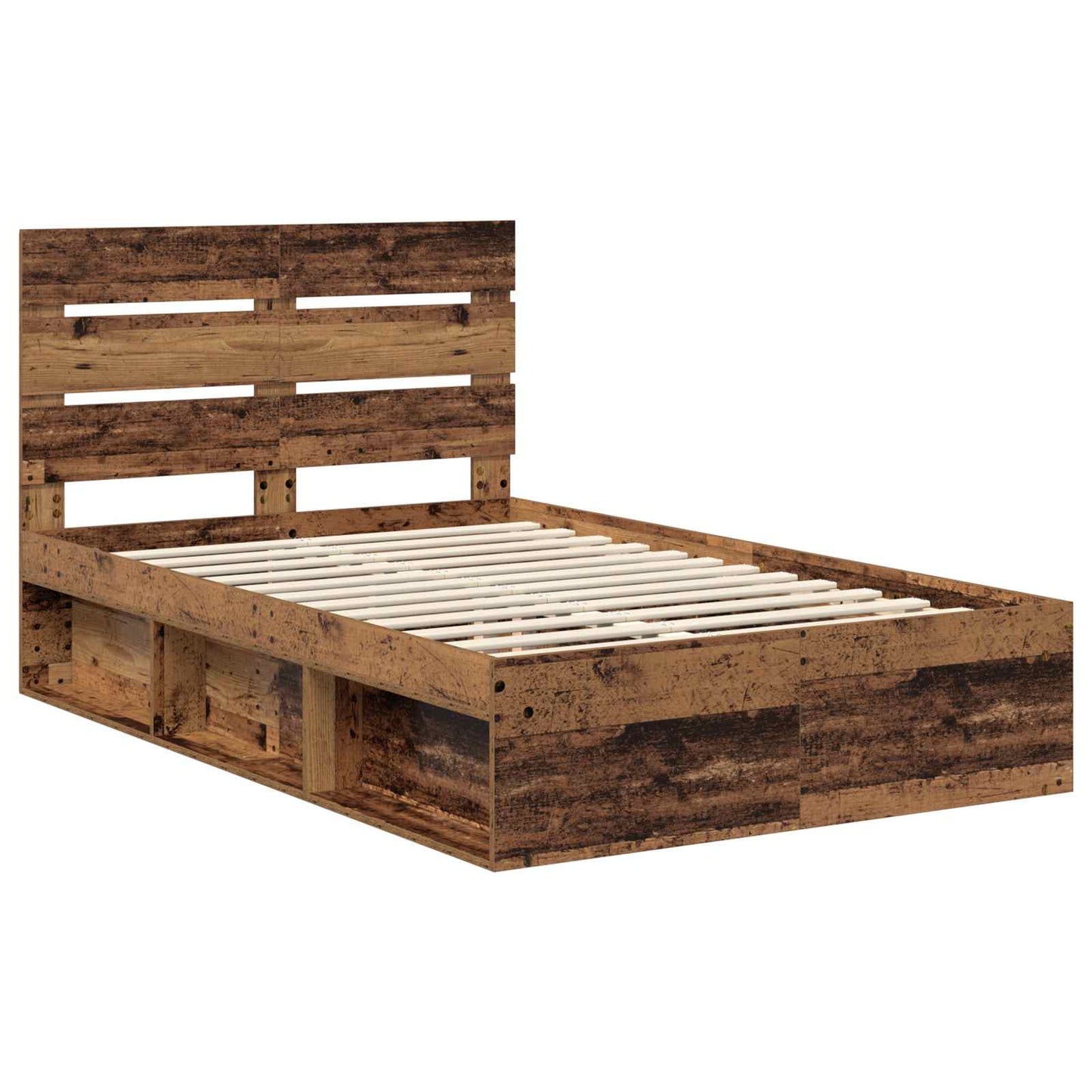 vidaXL Bed Frame with Headboard Old Wood 120 x 190 cm Solid Pine Wood