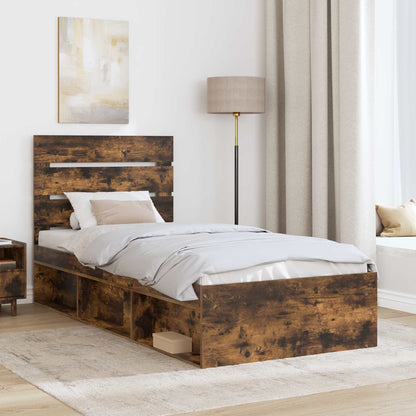vidaXL Bed Frame Smoked Oak 100 x 200 cm Solid Pine Wood