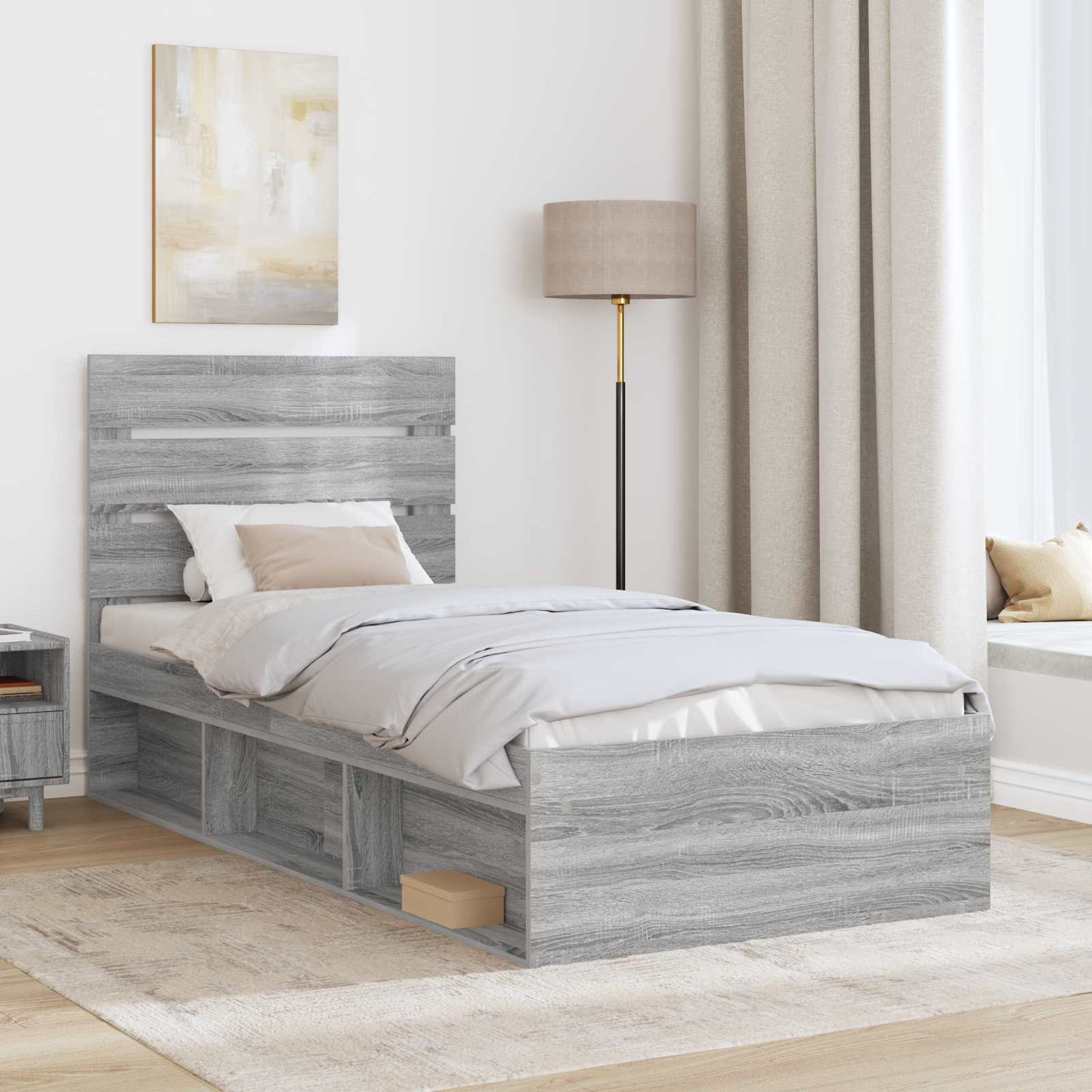 vidaXL Bed Frame Grey Sonoma 100 x 200 cm Solid Pine Wood