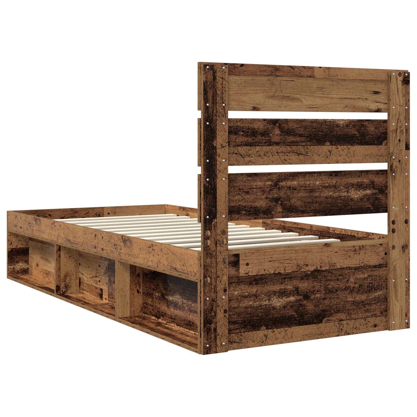 vidaXL Bed Frame with Headboard Old Wood 100 x 200 cm Solid Pine Wood