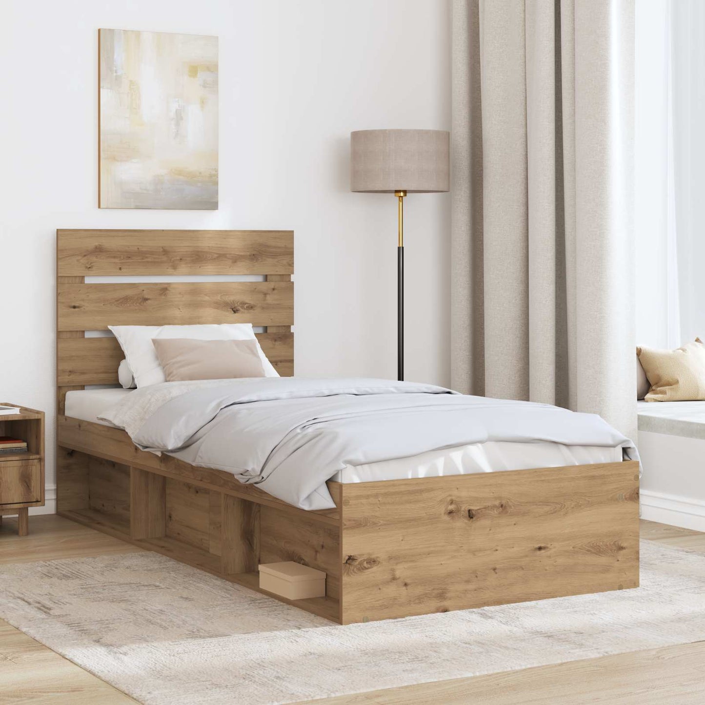 vidaXL Bed Frame Artisian Oak 100 x 200 cm Solid Pine Wood