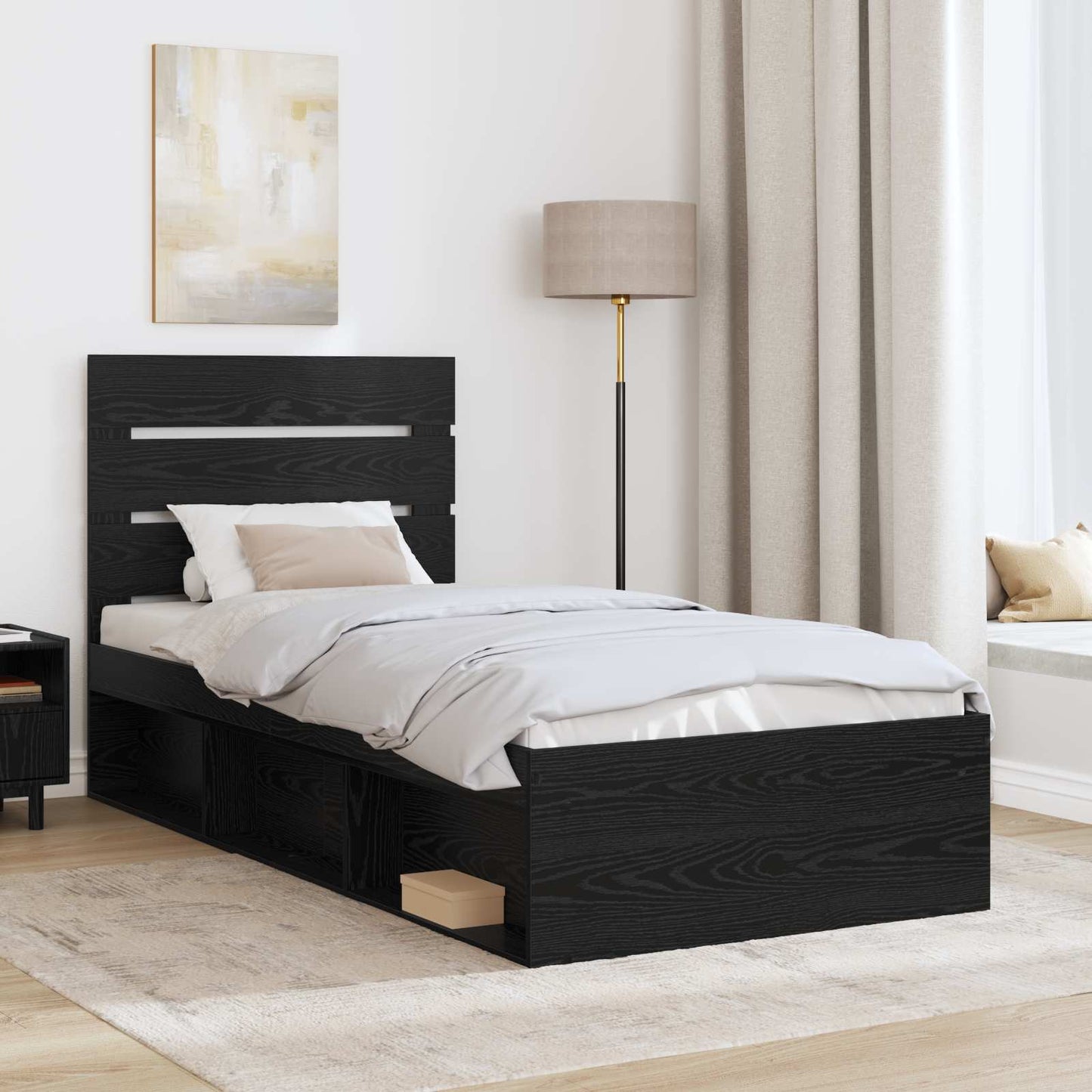 vidaXL Bed Frame with Headboard Black 90 x 200 cm Solid Pine Wood