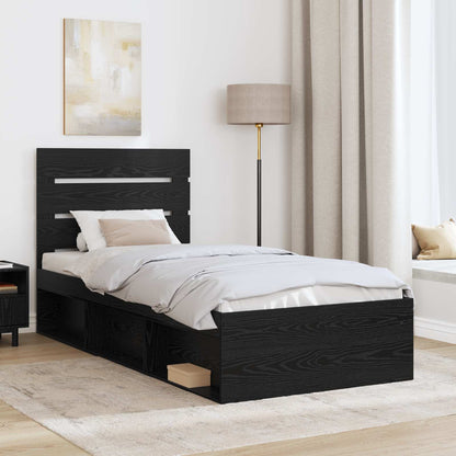 vidaXL Bed Frame with Headboard Black 90 x 200 cm Solid Pine Wood