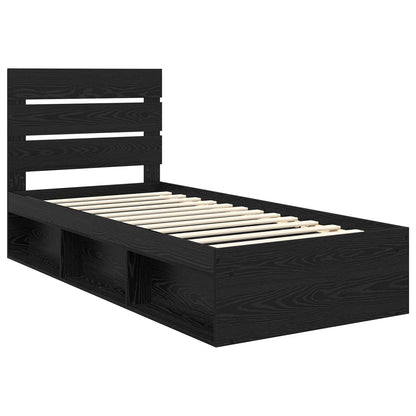 vidaXL Bed Frame with Headboard Black 90 x 200 cm Solid Pine Wood