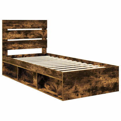 vidaXL Bed Frame with Headboard Smoked Oak 90 x 200 cm Solid Pine Wood