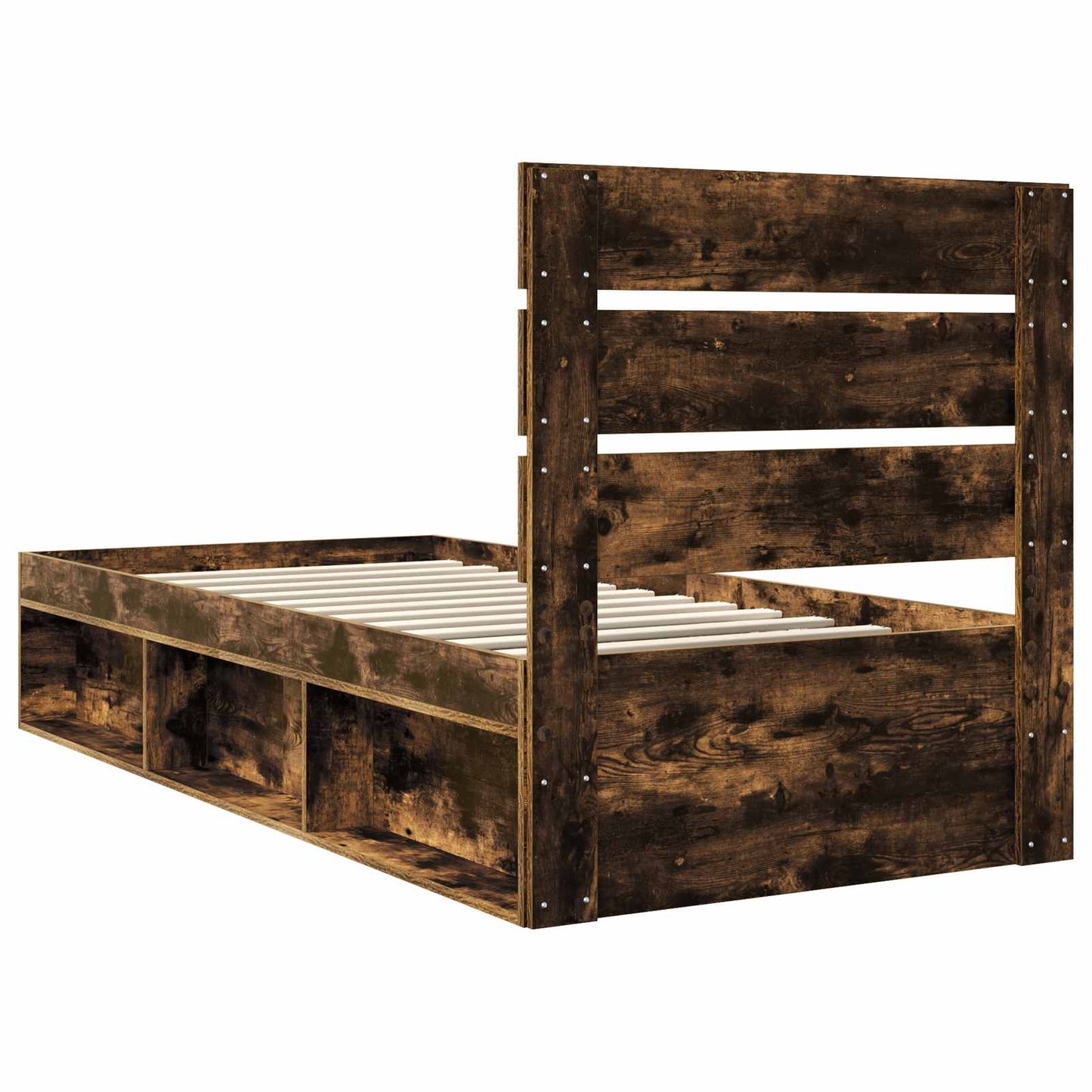 vidaXL Bed Frame with Headboard Smoked Oak 90 x 200 cm Solid Pine Wood