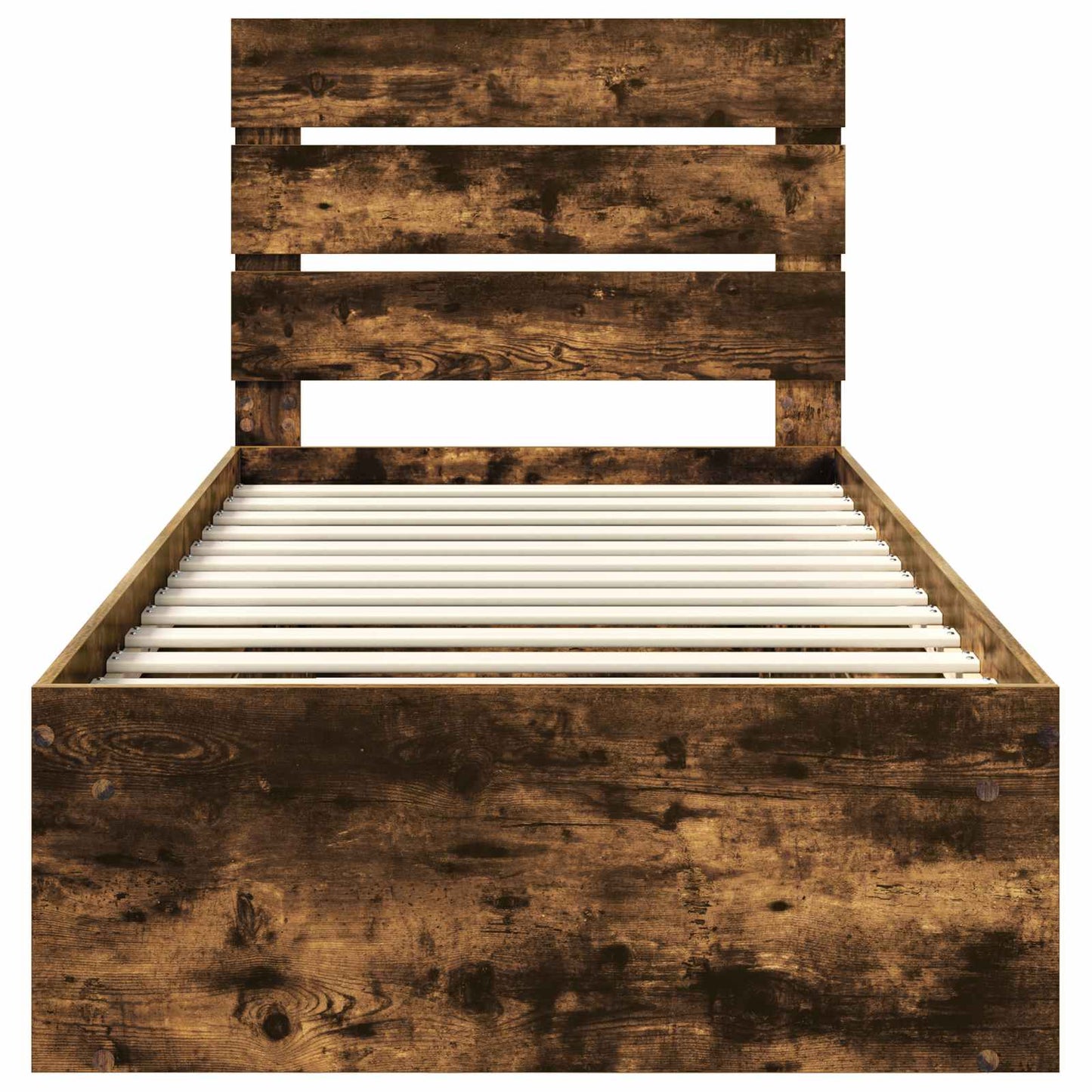 vidaXL Bed Frame with Headboard Smoked Oak 90 x 200 cm Solid Pine Wood