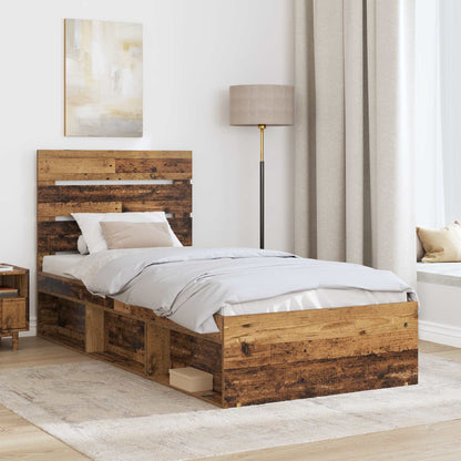 vidaXL Bed Frame with Headboard Old Wood 90 x 200 cm Solid Pine Wood