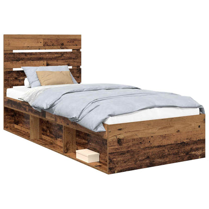 vidaXL Bed Frame with Headboard Old Wood 90 x 190 cm Solid Pine Wood