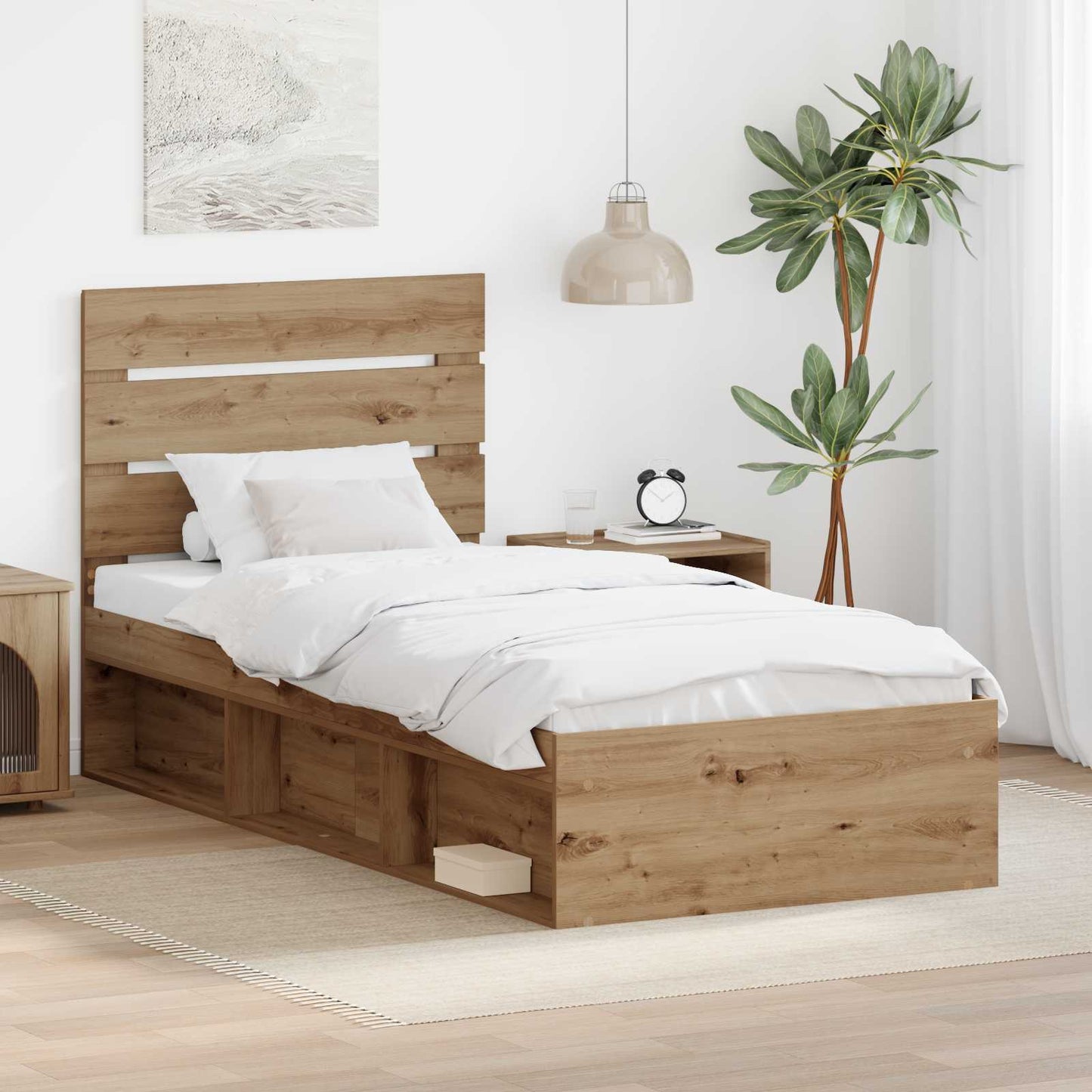 vidaXL Bed Frame Artisian Oak 90 x 190 cm Solid Pine Wood
