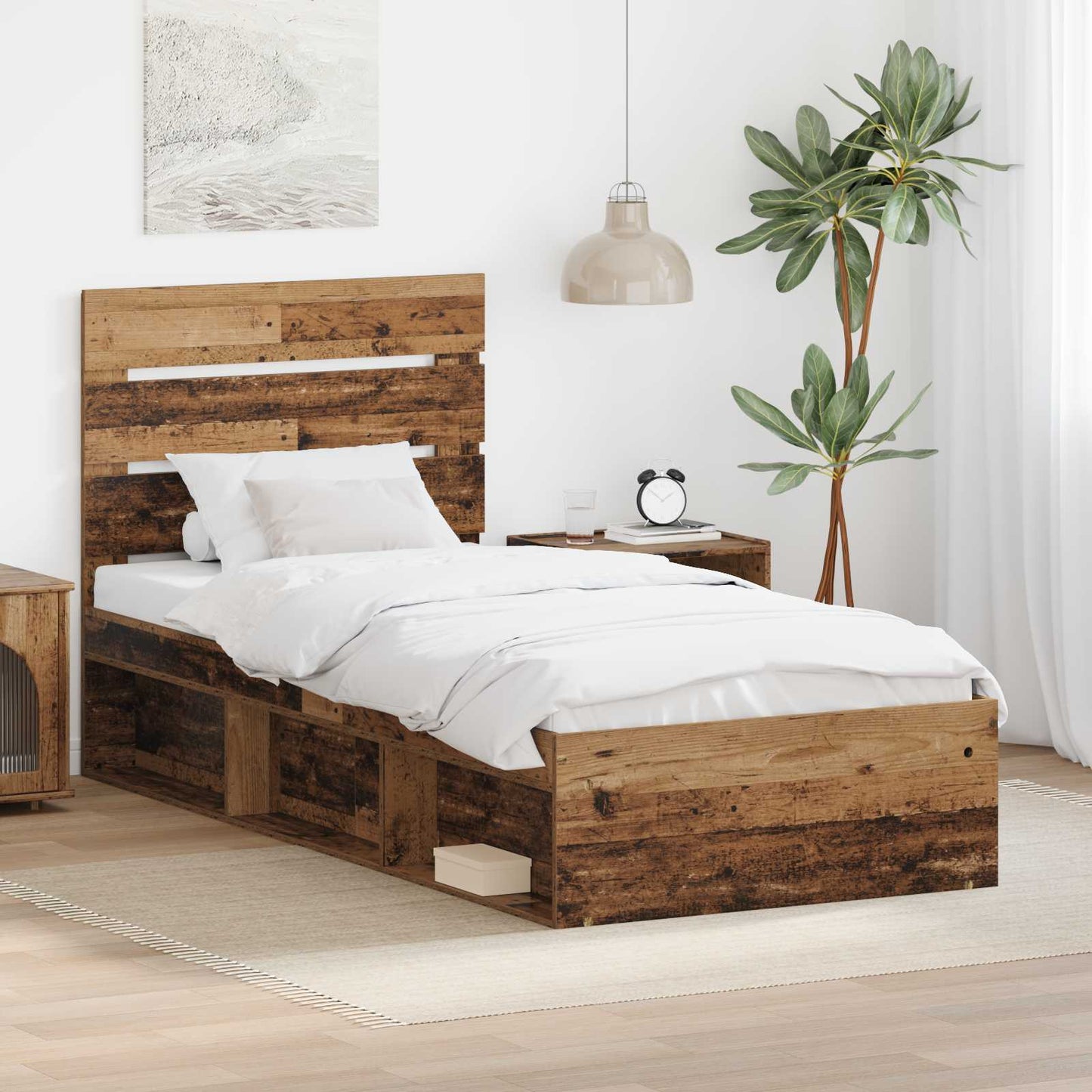 vidaXL Bed Frame with Headboard Old Wood 75 x 190 cm Solid Pine Wood
