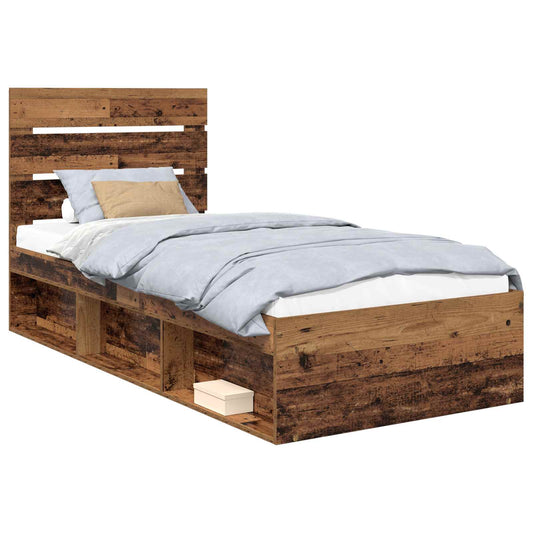 vidaXL Bed Frame with Headboard Old Wood 75 x 190 cm Solid Pine Wood