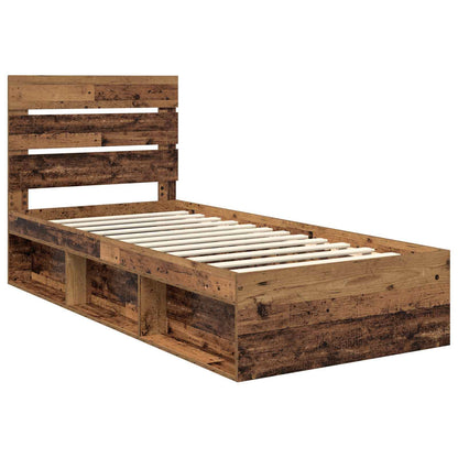 vidaXL Bed Frame with Headboard Old Wood 75 x 190 cm Solid Pine Wood