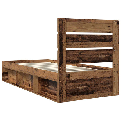 vidaXL Bed Frame with Headboard Old Wood 75 x 190 cm Solid Pine Wood