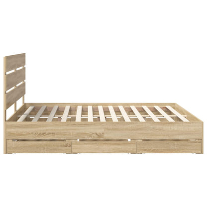 vidaXL Bed Frame with Drawer Sonoma Oak 200 x 200 cm Engineer Wood