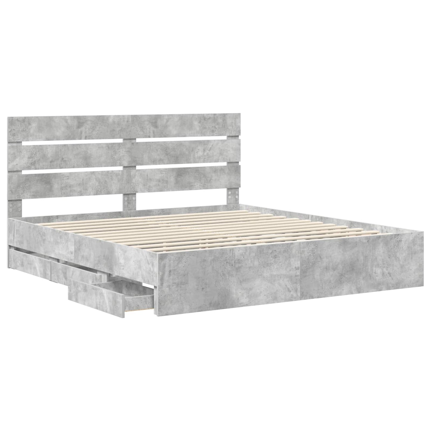 vidaXL Bed Frame with Drawer Concrete Grey 180 x 200 cm Engineer Wood