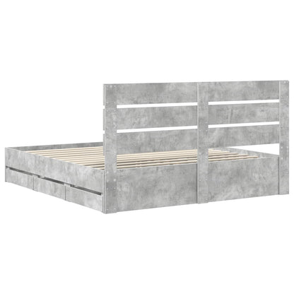 vidaXL Bed Frame with Drawer Concrete Grey 180 x 200 cm Engineer Wood
