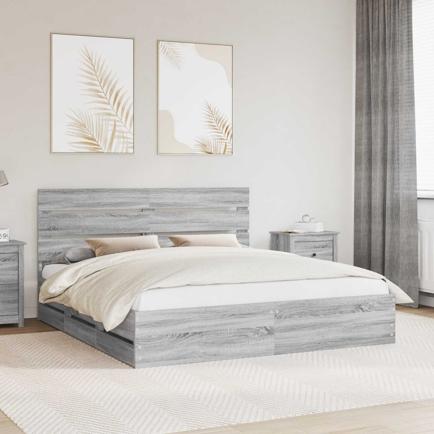 vidaXL Bed Frame with Drawer Grey Sonoma 180 x 200 cm Engineer Wood