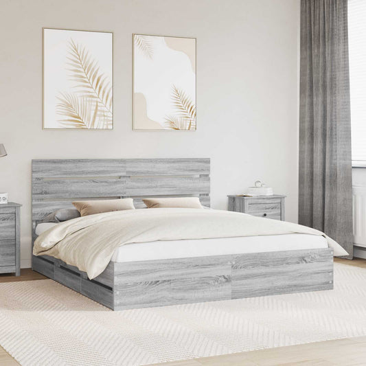 vidaXL Bed Frame with Drawer Grey Sonoma 180 x 200 cm Engineer Wood