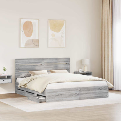 vidaXL Bed Frame with Drawer Grey Sonoma 180 x 200 cm Engineer Wood