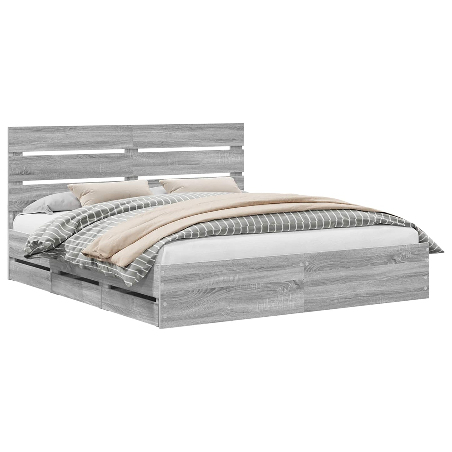 vidaXL Bed Frame with Drawer Grey Sonoma 180 x 200 cm Engineer Wood