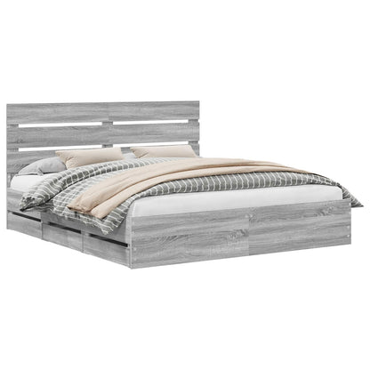 vidaXL Bed Frame with Drawer Grey Sonoma 180 x 200 cm Engineer Wood