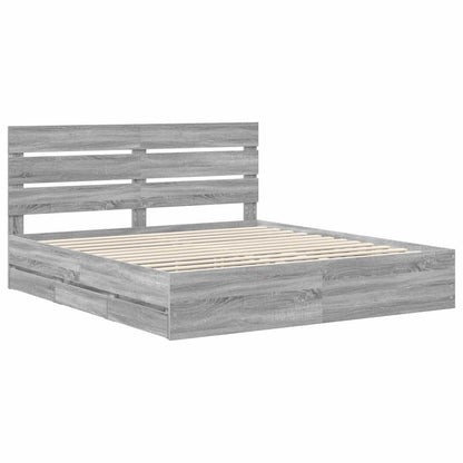 vidaXL Bed Frame with Drawer Grey Sonoma 180 x 200 cm Engineer Wood