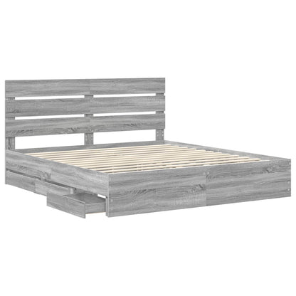 vidaXL Bed Frame with Drawer Grey Sonoma 180 x 200 cm Engineer Wood