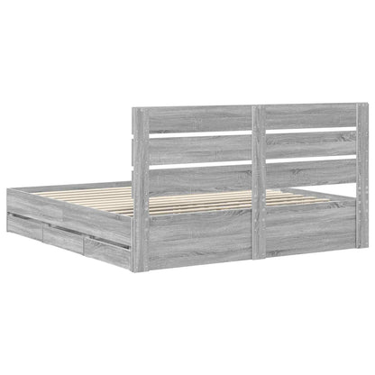 vidaXL Bed Frame with Drawer Grey Sonoma 180 x 200 cm Engineer Wood