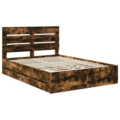vidaXL Bed Frame with Drawer Smoked Oak 160 x 200 cm Engineer Wood
