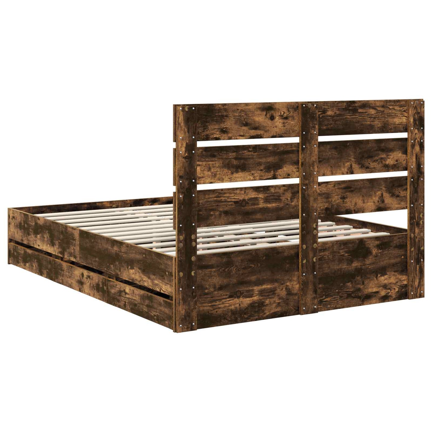 vidaXL Bed Frame with Drawer Smoked Oak 160 x 200 cm Engineer Wood