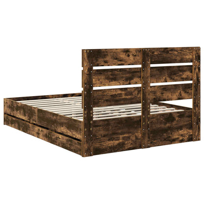 vidaXL Bed Frame with Drawer Smoked Oak 160 x 200 cm Engineer Wood