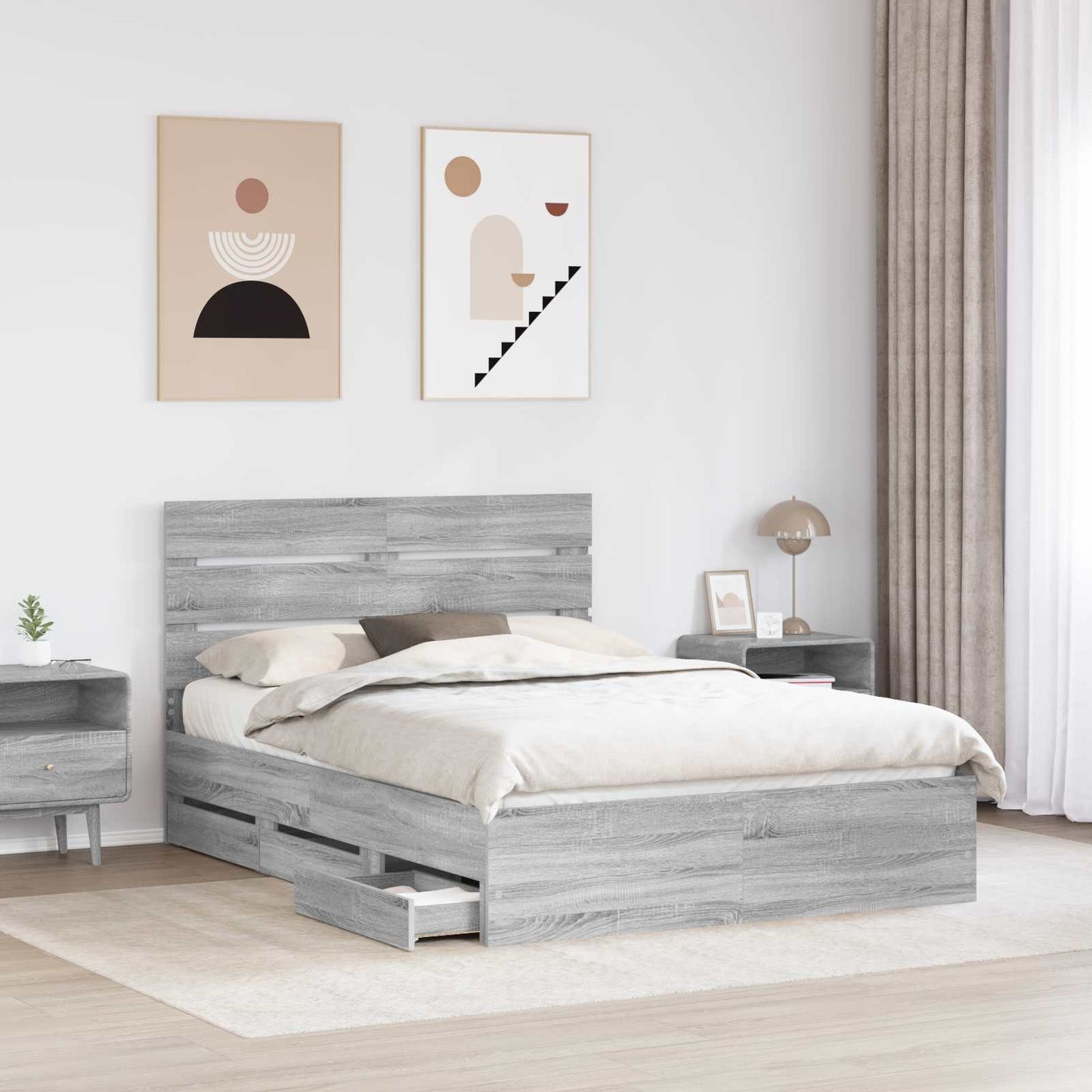 vidaXL Bed Frame with Drawer Grey Sonoma 160 x 200 cm Engineer Wood