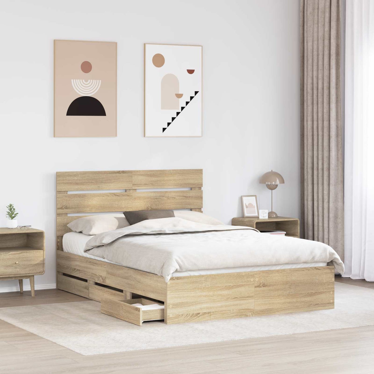 vidaXL Bed Frame with Drawer Sonoma Oak 140 x 200 cm Engineer Wood