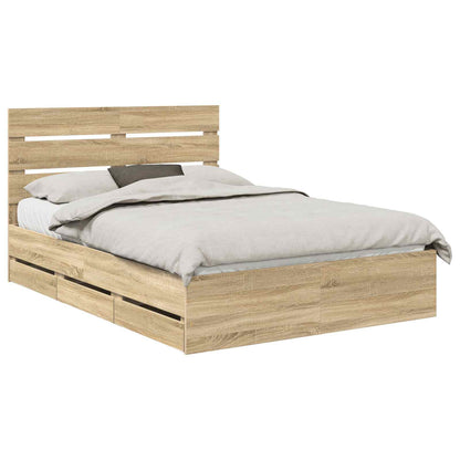 vidaXL Bed Frame with Drawer Sonoma Oak 140 x 200 cm Engineer Wood