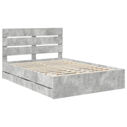 vidaXL Bed Frame with Drawer Concrete Grey 140 x 200 cm Engineer Wood