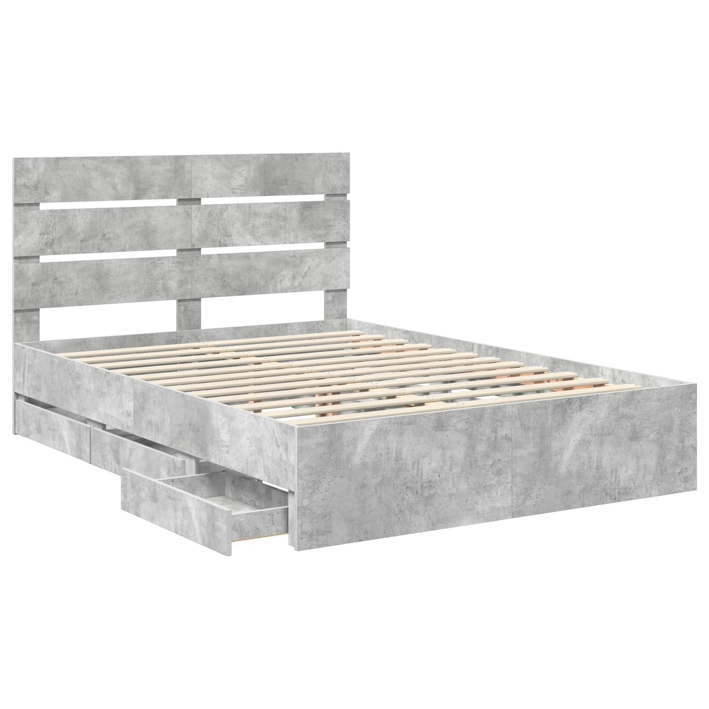 vidaXL Bed Frame with Drawer Concrete Grey 140 x 200 cm Engineer Wood