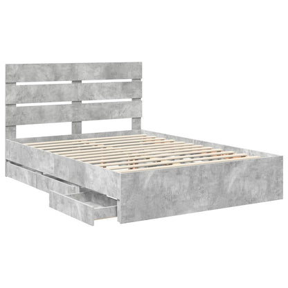 vidaXL Bed Frame with Drawer Concrete Grey 140 x 200 cm Engineer Wood