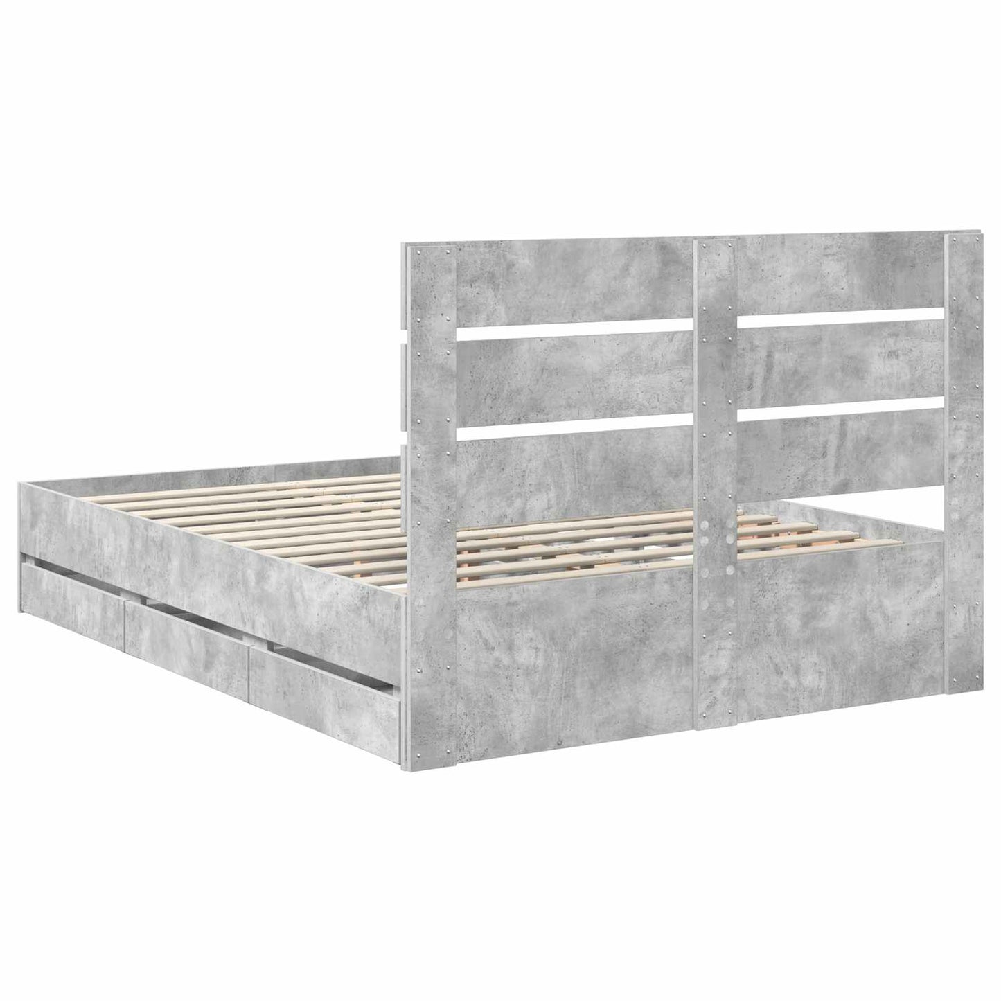 vidaXL Bed Frame with Drawer Concrete Grey 140 x 200 cm Engineer Wood