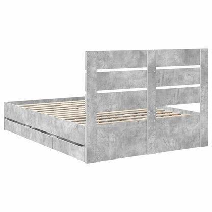 vidaXL Bed Frame with Drawer Concrete Grey 140 x 200 cm Engineer Wood