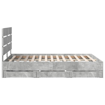 vidaXL Bed Frame with Drawer Concrete Grey 140 x 200 cm Engineer Wood