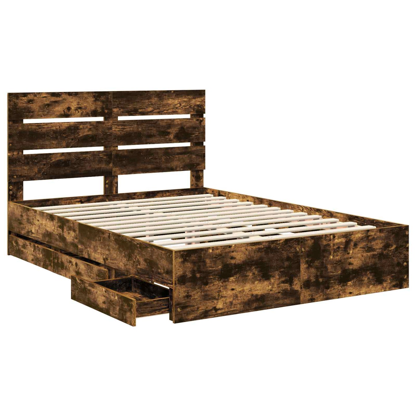 vidaXL Bed Frame with Drawer Smoked Oak 140 x 200 cm Engineer Wood