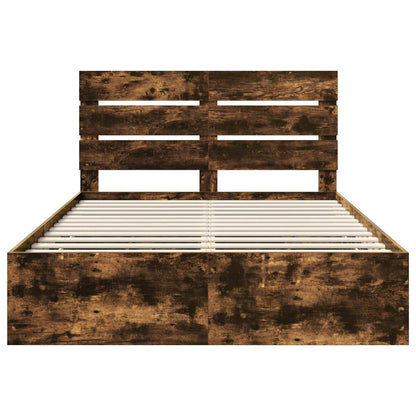 vidaXL Bed Frame with Drawer Smoked Oak 140 x 200 cm Engineer Wood