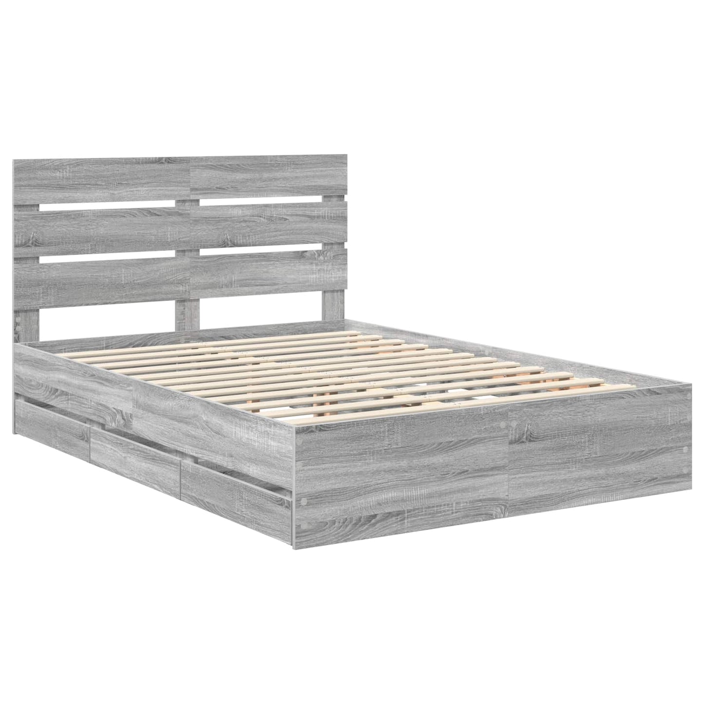 vidaXL Bed Frame with Drawer Grey Sonoma 140 x 200 cm Engineer Wood