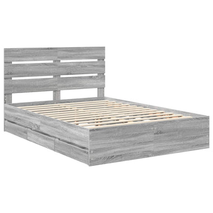 vidaXL Bed Frame with Drawer Grey Sonoma 140 x 200 cm Engineer Wood