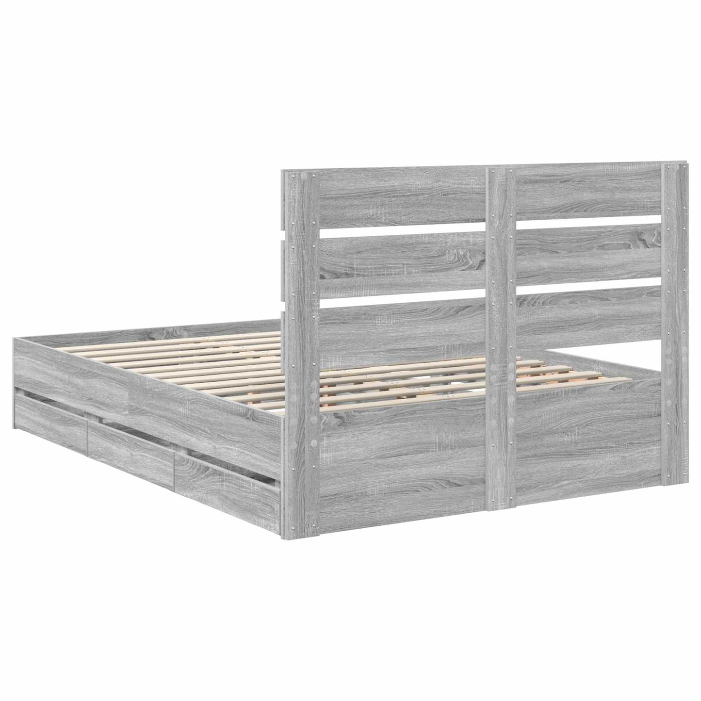 vidaXL Bed Frame with Drawer Grey Sonoma 140 x 200 cm Engineer Wood