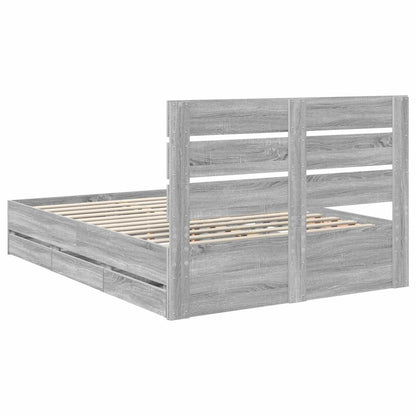 vidaXL Bed Frame with Drawer Grey Sonoma 140 x 200 cm Engineer Wood