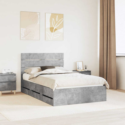 vidaXL Bed Frame with Drawer Concrete Grey 135 x 190 cm Engineer Wood