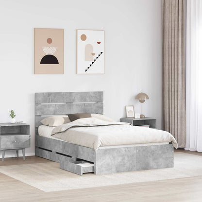 vidaXL Bed Frame with Drawer Concrete Grey 135 x 190 cm Engineer Wood
